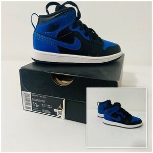 Jordan Air 1 Mid (PS) Size 11C Black/Hyper Royal-White Sneakers [640734077] EUC